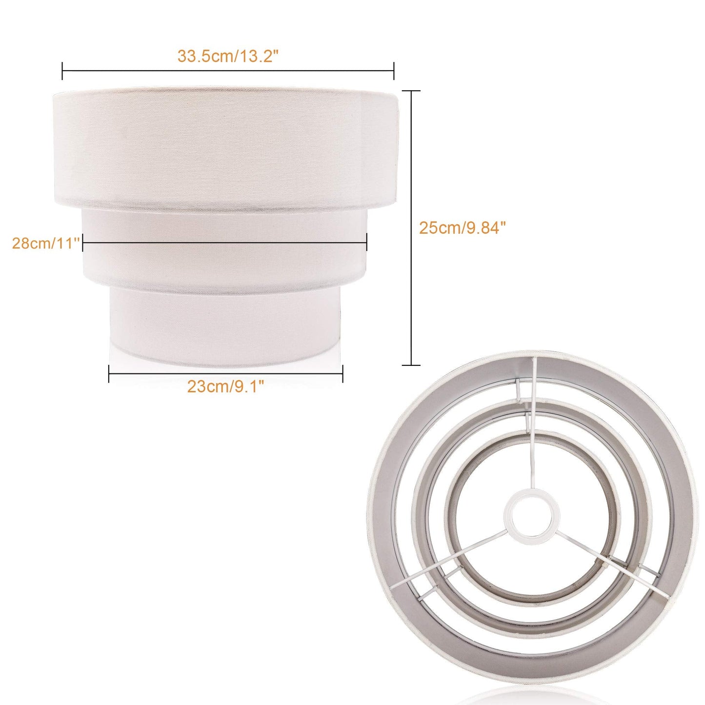 EDISLIVE 3-Tier Linen Drum Lamp Shade Replacement Cover, White, Model EDIS448458598