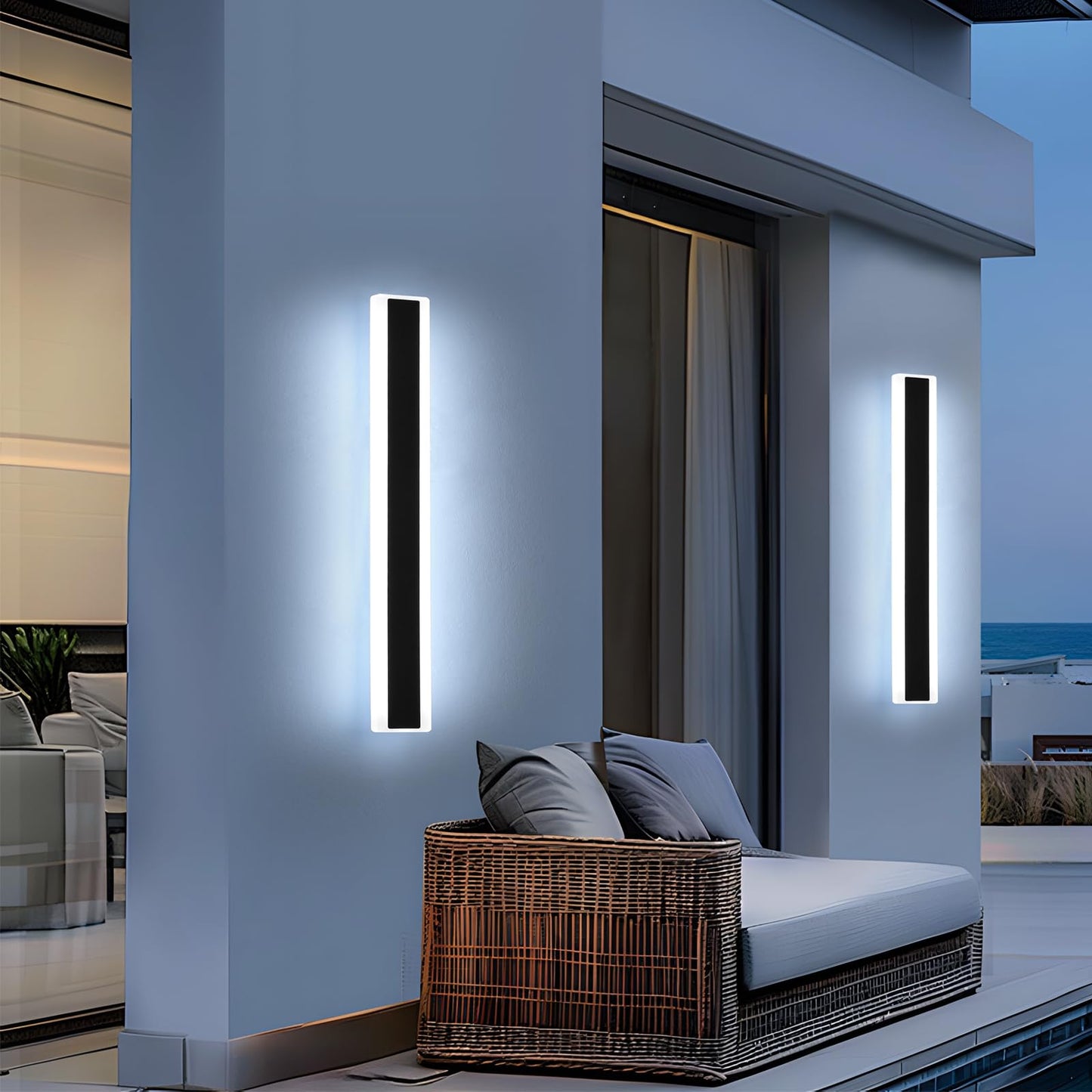 Mikeru 2Pack 31.4Inch Long Led Wall Light  6000K Cool White Modern Outdoor Wall Light Ip65 Waterproof Black Acrylic Porch Exterior Lighting Fixtures  Exterior Wall Mount Lights
