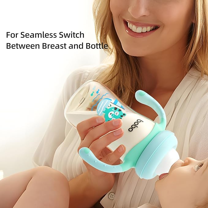 YOHKOH Natural PPSU Baby Bottle with Natural Response Nipple, Newborn Anti-Colic Baby Bottles with Handle, Wide Neck Mushroom Cap Baby Bottle (8.8oz (Pack of 2), Blue)