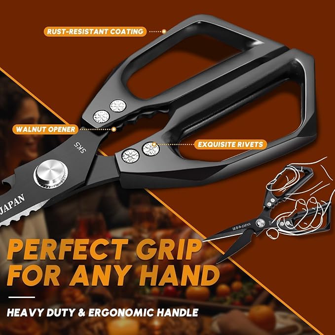 HUUSK Kitchen Scissors Set Upgraded - Stainless Steel Kitchen Shears, Sharp Meat Scissors, Heavy Duty Poultry Shear, Japanese Cooking Scissor Dishwasher for Food, Christmas Gifts for Men Women