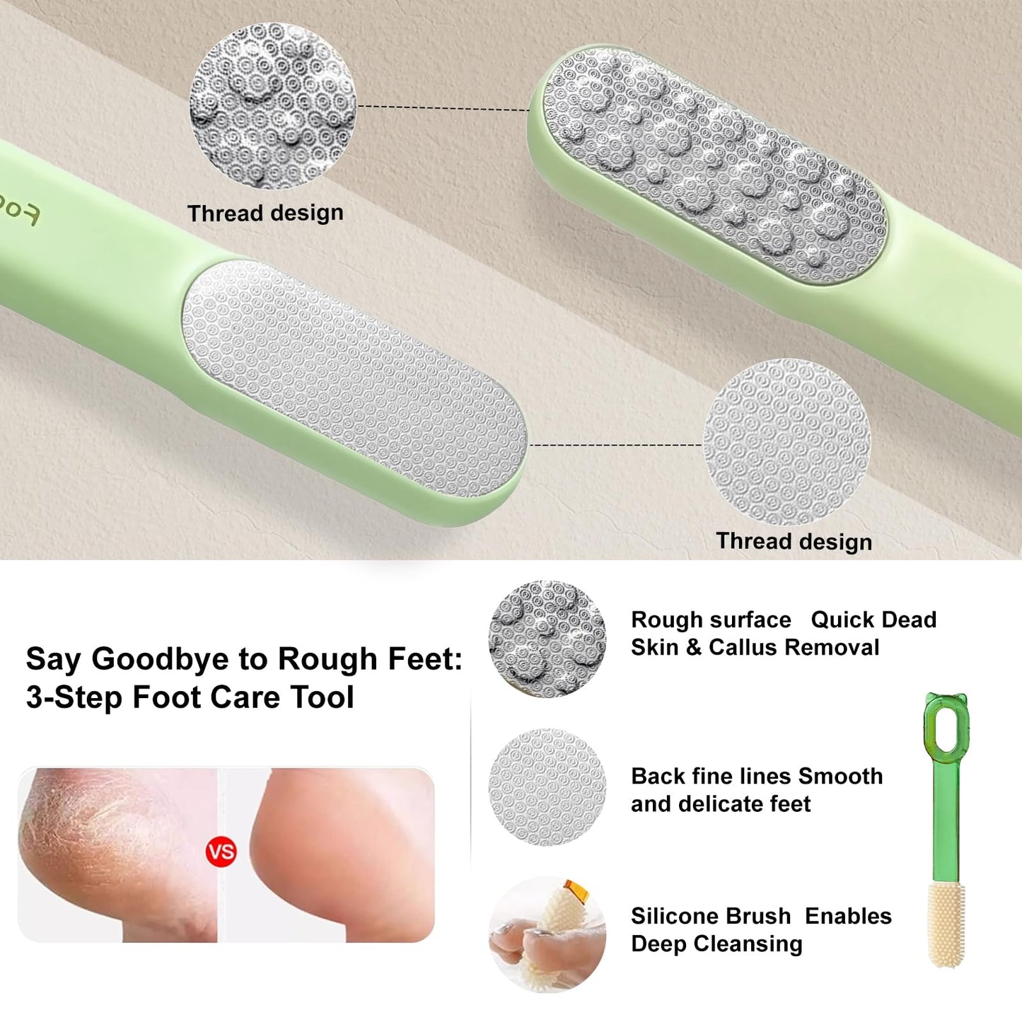 Double-Sided Stainless Steel Foot File, Foot Callus Remover & Foot Scrubber, Professional Pedicure Tool for Dry & Wet Feet, Safe