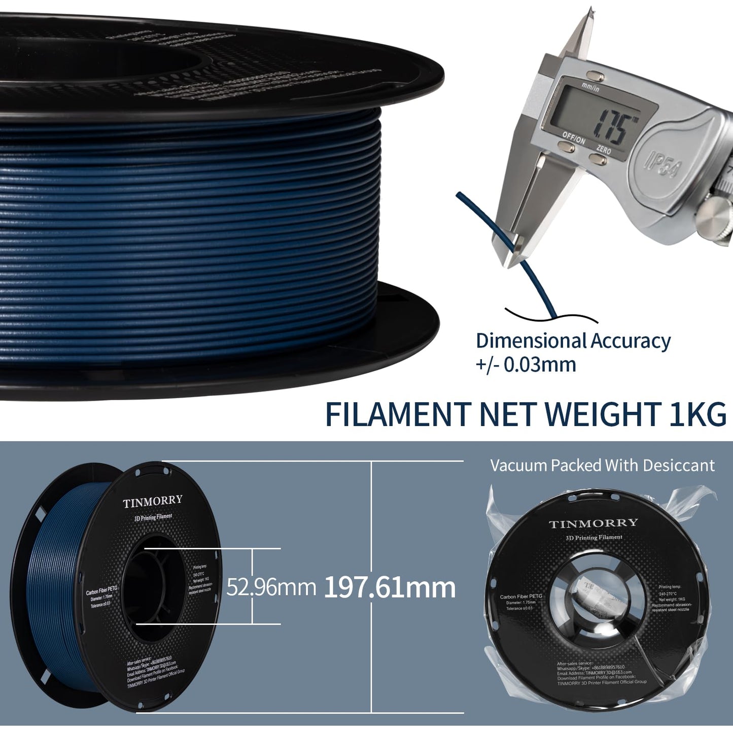 Carbon Fiber Petg Filament 1.75Mm, Tinmorry Petg-Cf 3D Printer Filament, Compatible With Bambu Lab, Creality K1C, Qidi Max3, Fla