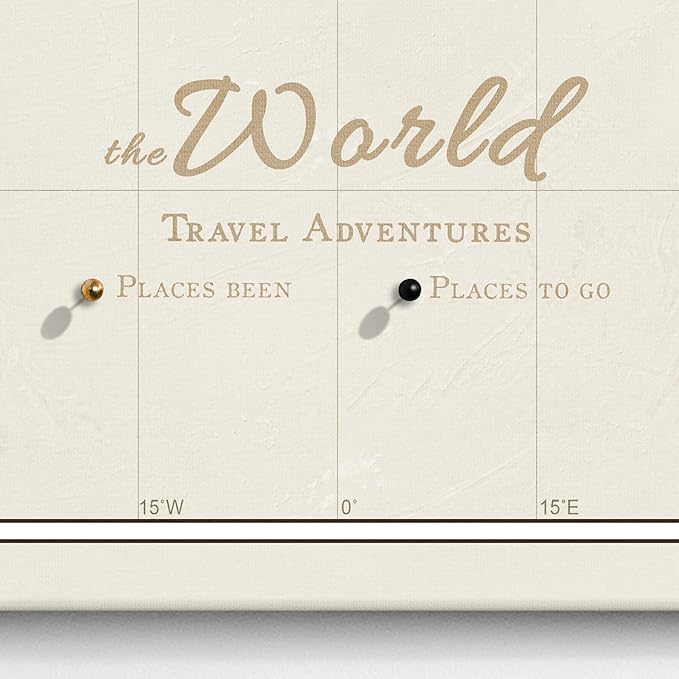 Canvas World Map with Cork Pin Board - English Lettering - Decorative Wall Decoration for All Rooms - Canvas Pictures with World Map Motif (90x60 cm, Pattern 9)