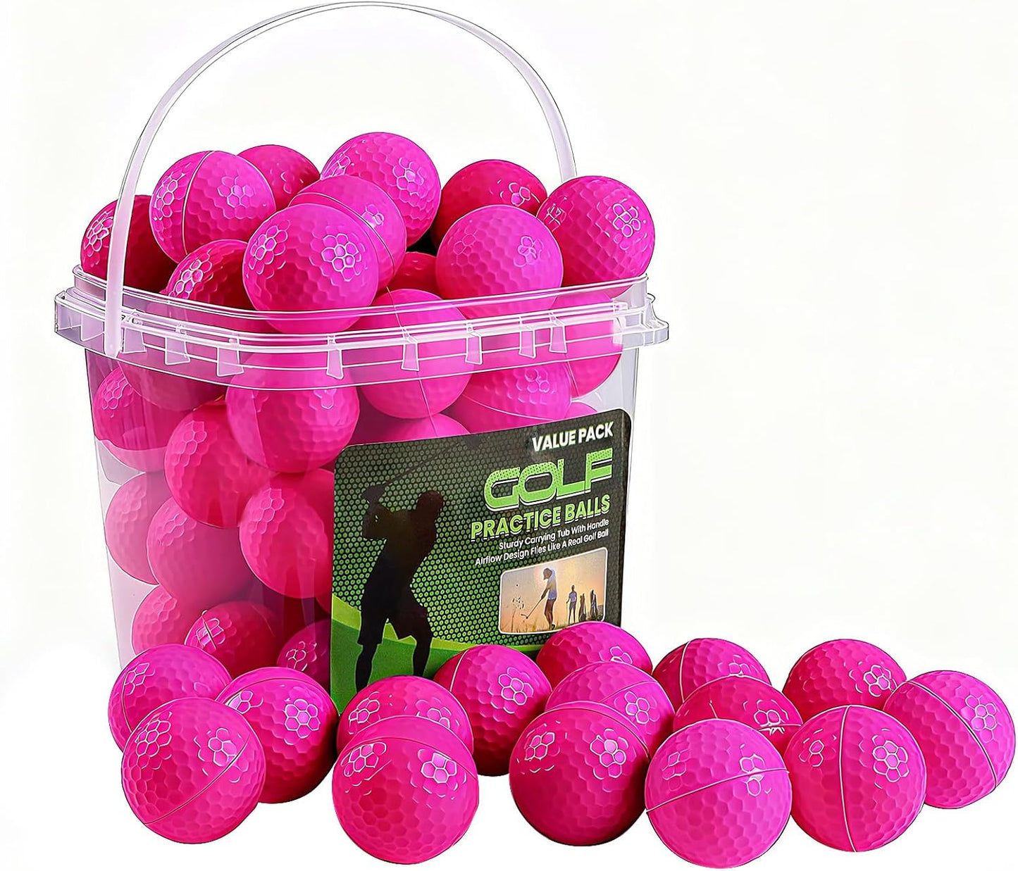 FINGER TEN Golf Practice Balls with Bucket Value 50 Pack, Soft Foam with Limited Flight for Safe Practice, Orange Yellow Pink Bright Colors for Indoor Outdoor Backyard Pool Use