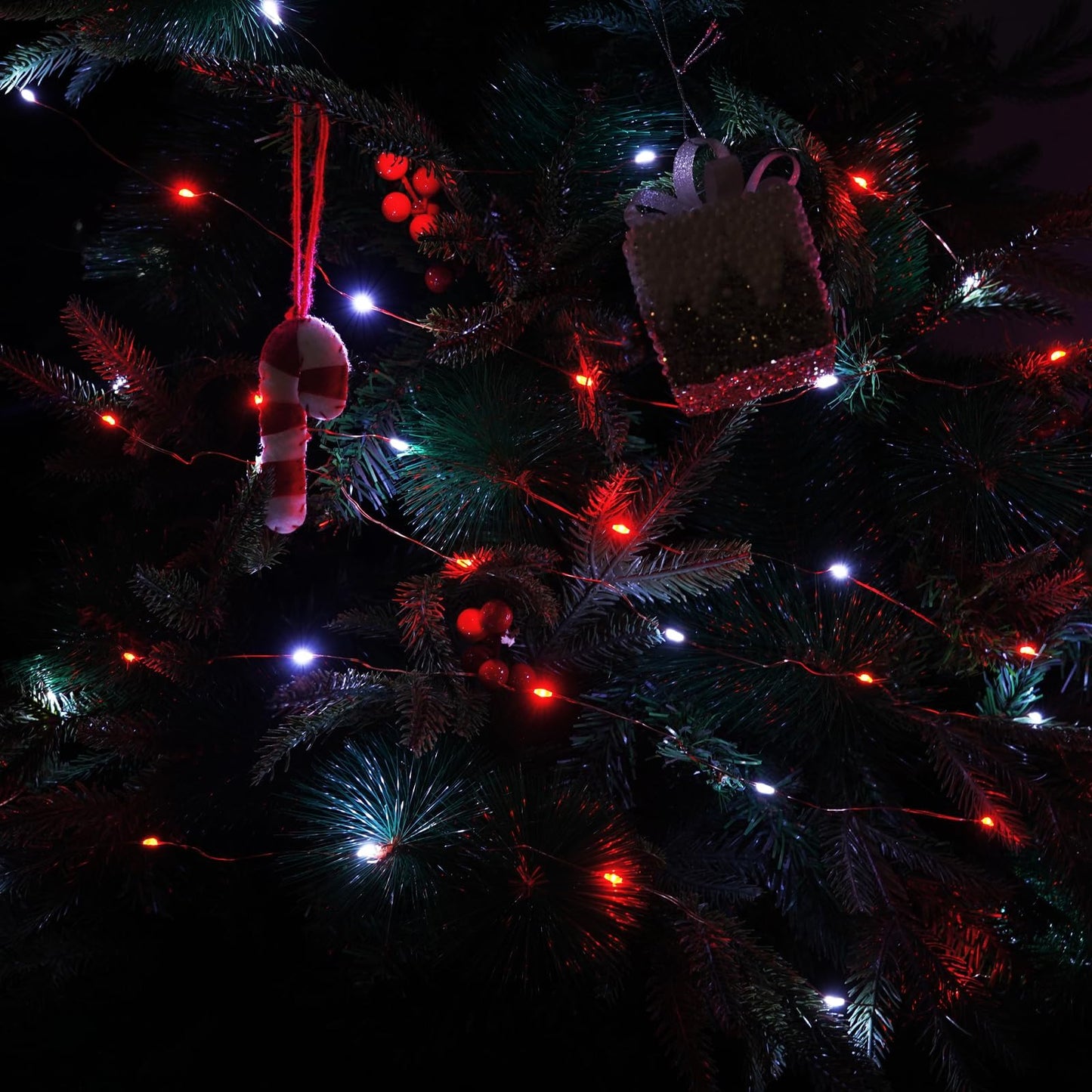 BHCLIGHT 66Ft 200 LED Christmas Fairy Lights, Red & Cool White, Waterproof, 8 Modes, Timer, Indoor/Outdoor Decor, Model MLS-D4.5V1.35