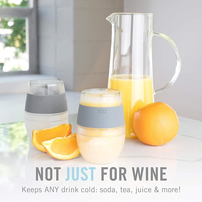 HOST Cooling Cup Set of 4 Plastic Double Wall Insulated Freezable Drink Chilling Tumbler with Freezing Gel, Wine Glasses for Red and White Wine, 8.5 oz, Assorted Translucent Colors