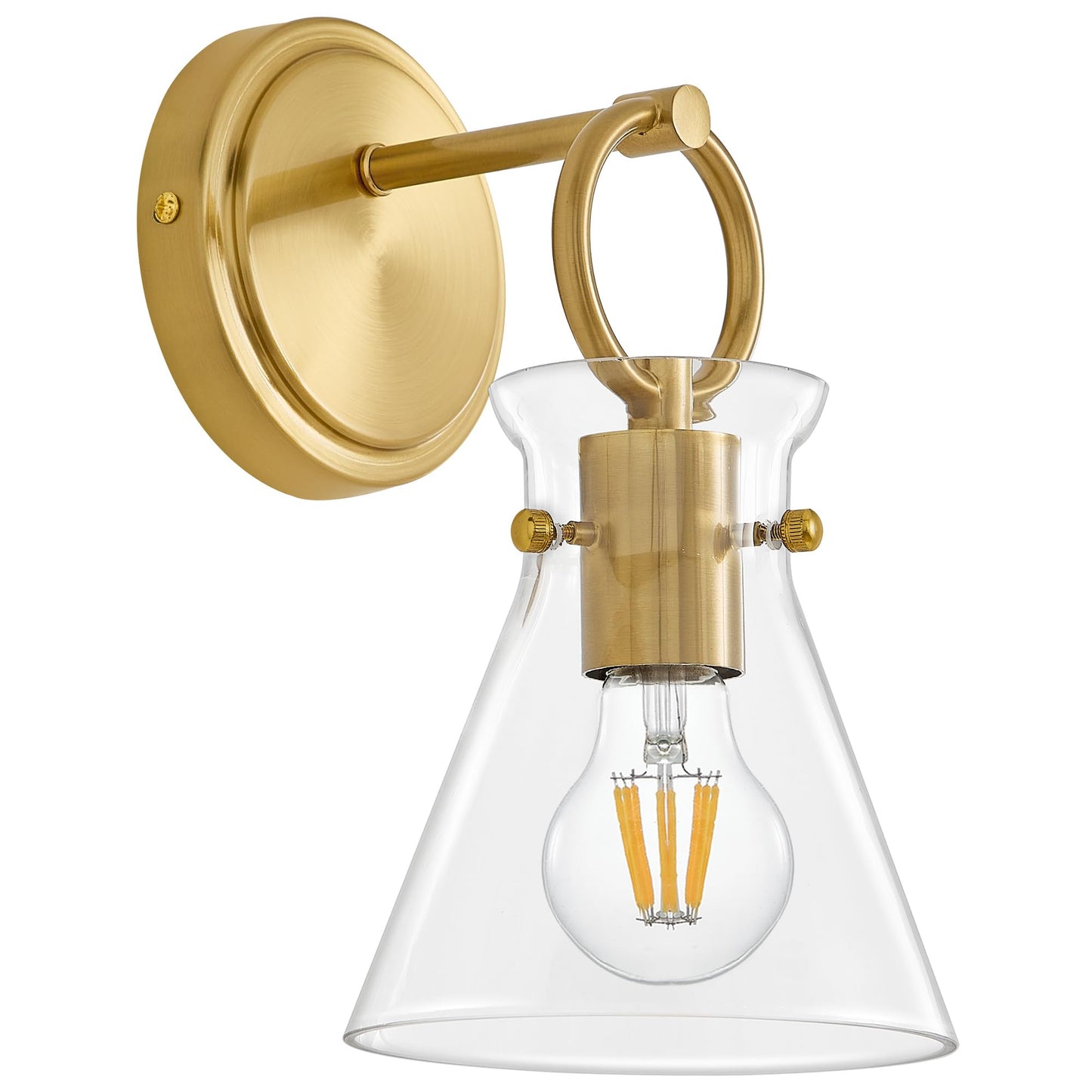 Gold Wall Sconce 1-Light Hardwired Wall Mount Modern Farmhouse Vanity Light Fixtures With 6 Inch Clear Glass Shade  Wall Lights For Bathroom  Bedroom  Living Room  Mirror  Kitchen  Lighting Lamp