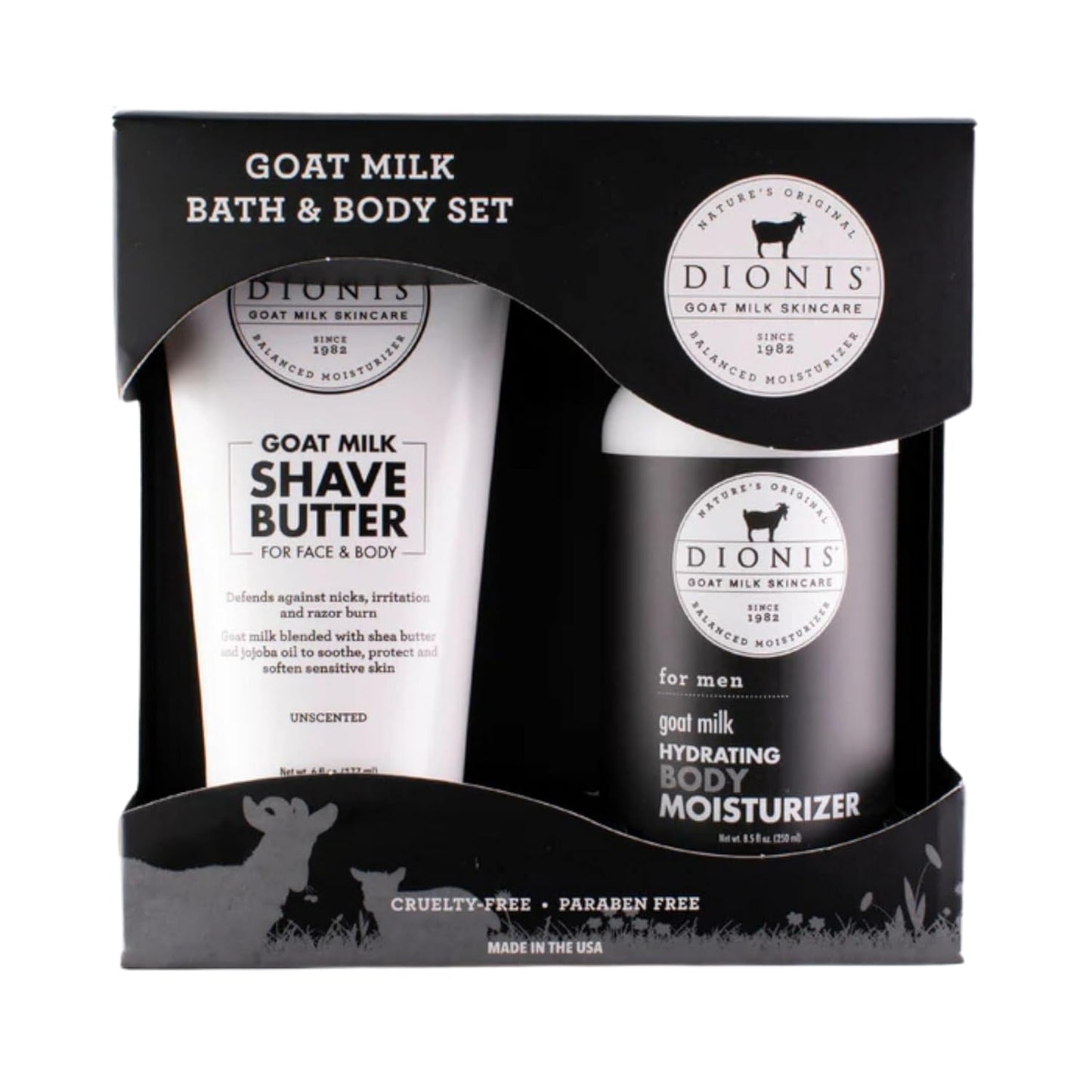 Dionis Goat Milk Skincare Men's Bath & Body Gift Set - Shea Butter & Jojoba Oil Shave Butter For Sensitive Skin, Protects Against Irritation & Razor Burns - Unscented Hydrating Moisturizer For Men