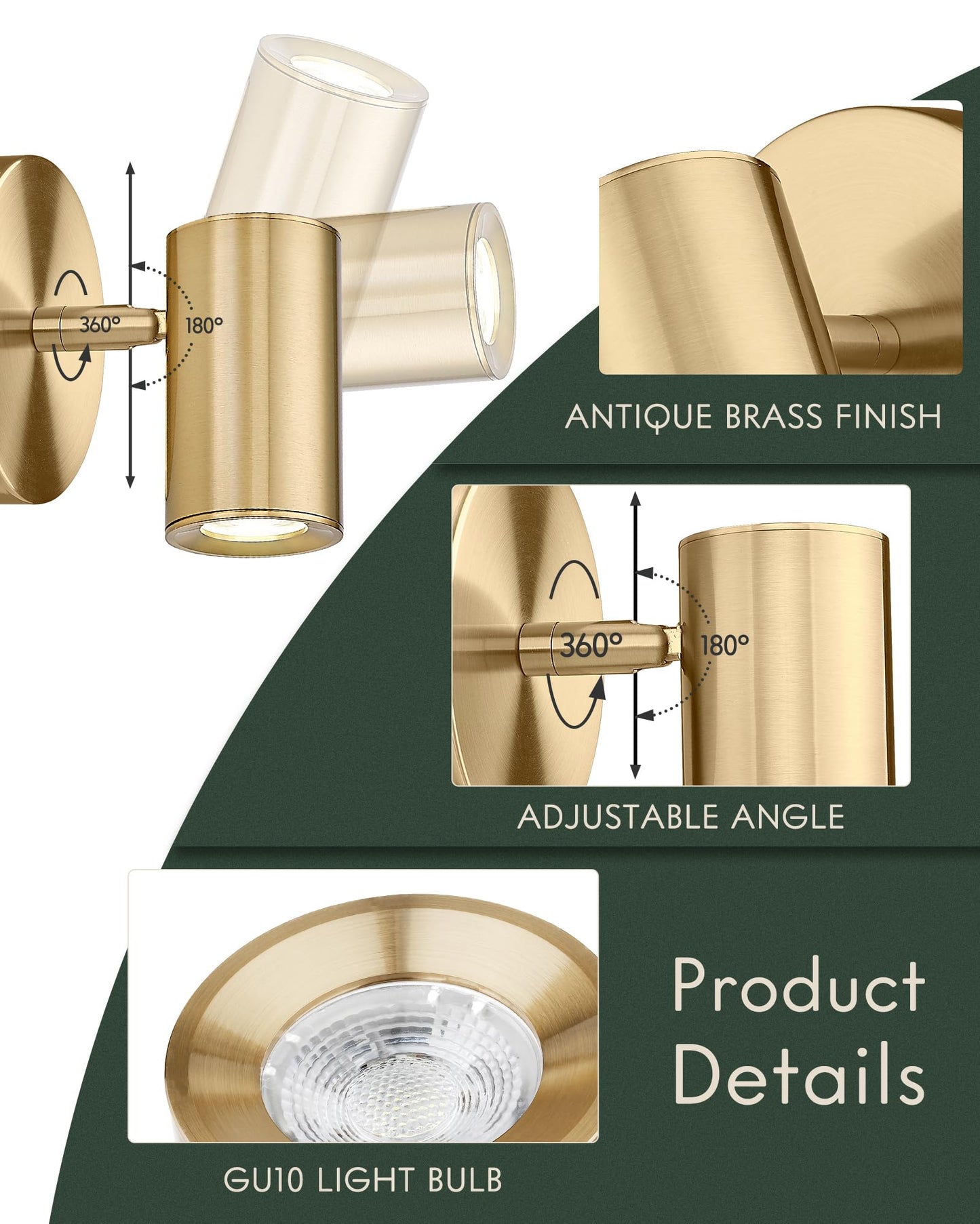 Cargifak Gold Wall Sconce  Modern Wall Light Fixture  Led Track Lighting With Gu10 Bulb For Bedroom Entryway Bathroom Kitchen Cksl4830-1W-Bb-B