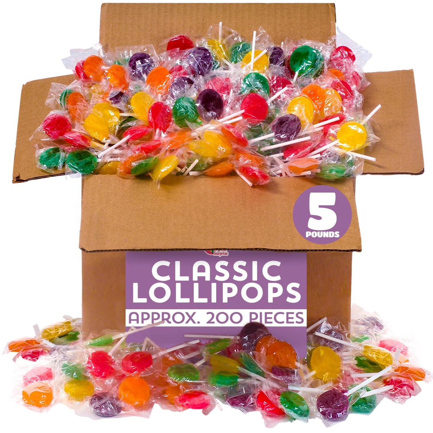 Lollipops Individually Wrapped - 5 Pounds - Halloween Classic Flat Lollipops for Kids - Round Lolly Pops - Assorted Fruit Flavor