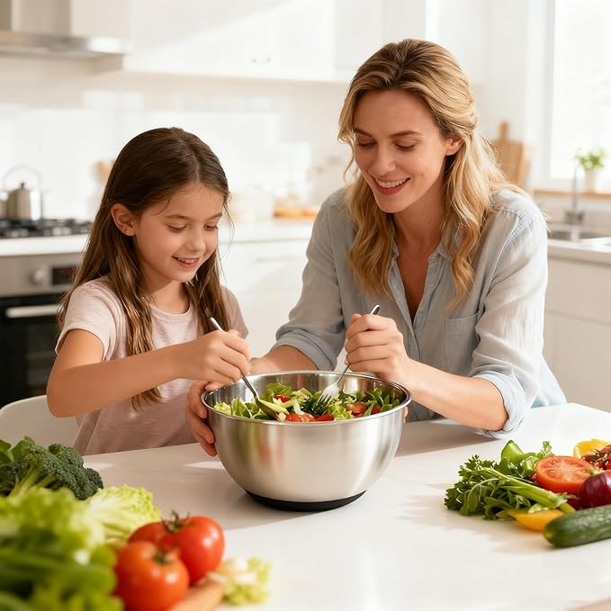 Stainless Steel Salad Spinner,Lettuce Spinner with Non-Slip Base,Vegetables Wash Bowl,Egg Yolk Strainer Slicer Shredder,A Variety of Blades Make it Easy to Chop, BPA Free,Dishwasher Safe.