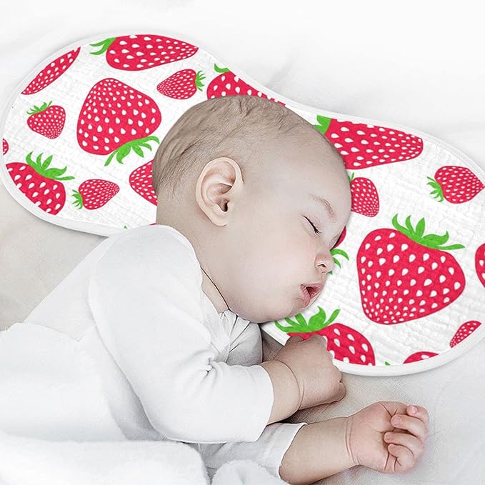 Muslin Baby Burp Cloths Set of 1, Soft Absorbent Cute Strawberry Muslin Washcloths, Bibs, Face Towel for Newborn Boys Girls, 22 x 11 Inch