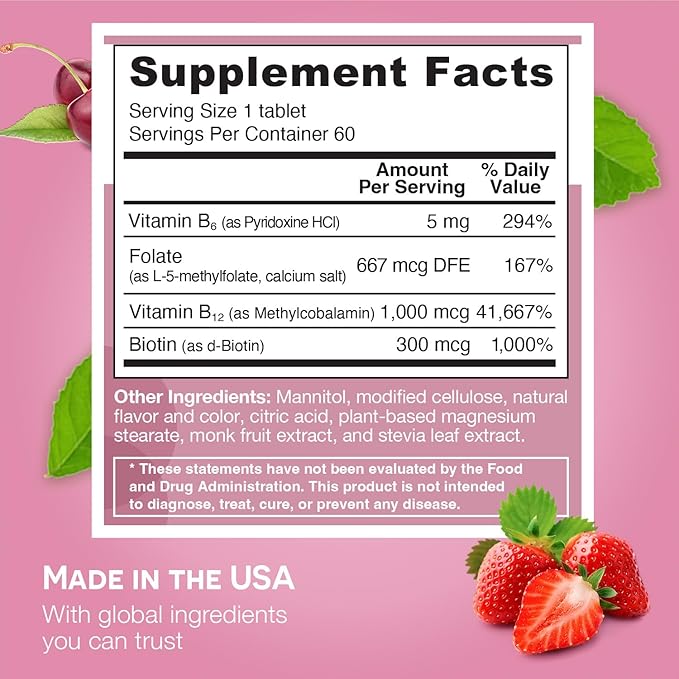 EZ Melts Dissolvable Energy, Memory and Mood Enhancer, Blend of B-Vitamins, Sugar-Free, 2-Month Supply