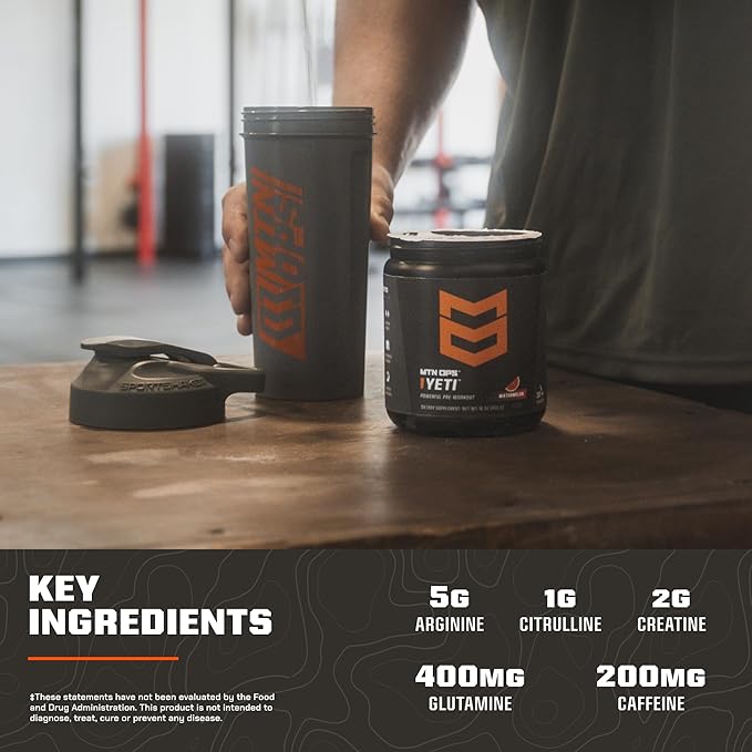 MTN OPS Yeti Trail Packs Pre-Workout Powder Energy Drink with Creatine, 200mg Caffeine & BCAAs with Beta Alanine, 20-Single Servings, Watermelon