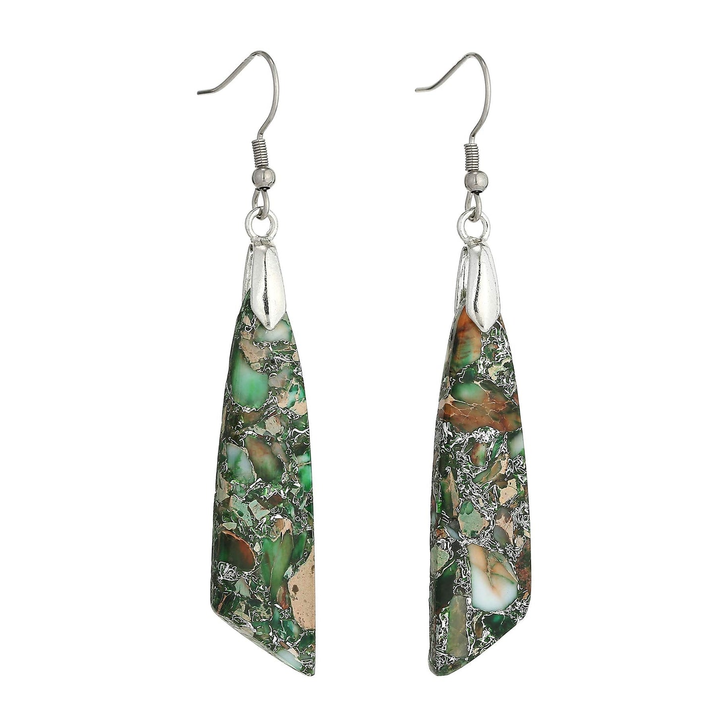 Boho Natural Imperial Jasper Stone Charm Dangle Earrings for Women