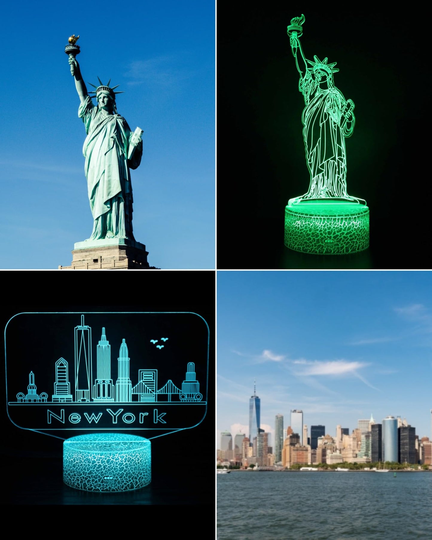 Kenmaca 3D Illusion Lamp - Statue of Liberty Night Light, 16 Colors, Dimmable, Touch & Remote Control, Model LKNW316