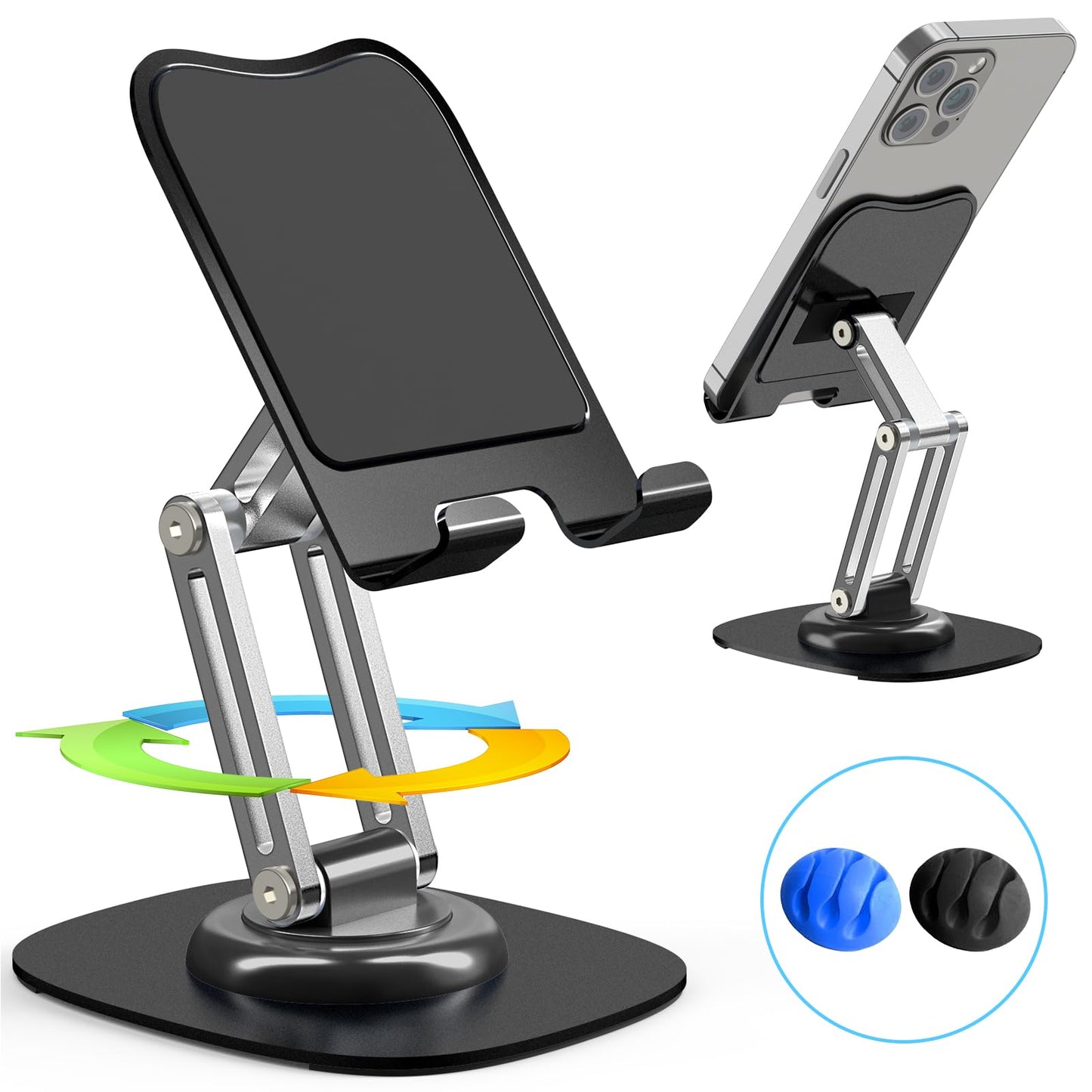 Ztgygy Cell Phone Stand For Desk, Adjustable Foldable Desktop Phone Holder, 360 Degree Rotating Phone Stand For Recording Compat