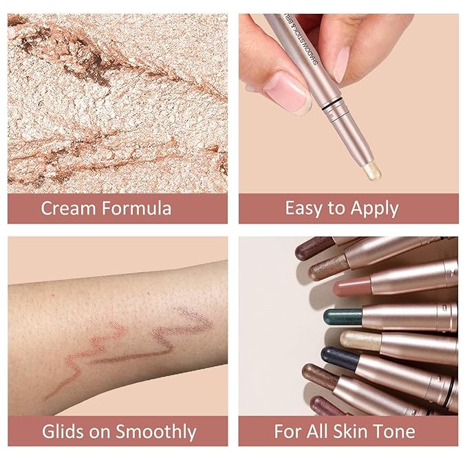 Dark Brown Eyeshadow Stick Makeup, Highlighter Cream Eye Shadow Pencil, Waterproof Hypoallergenic Long Lasting Matte Crayon, Glitter Primer Palette Shimmer Eyeliner Pen