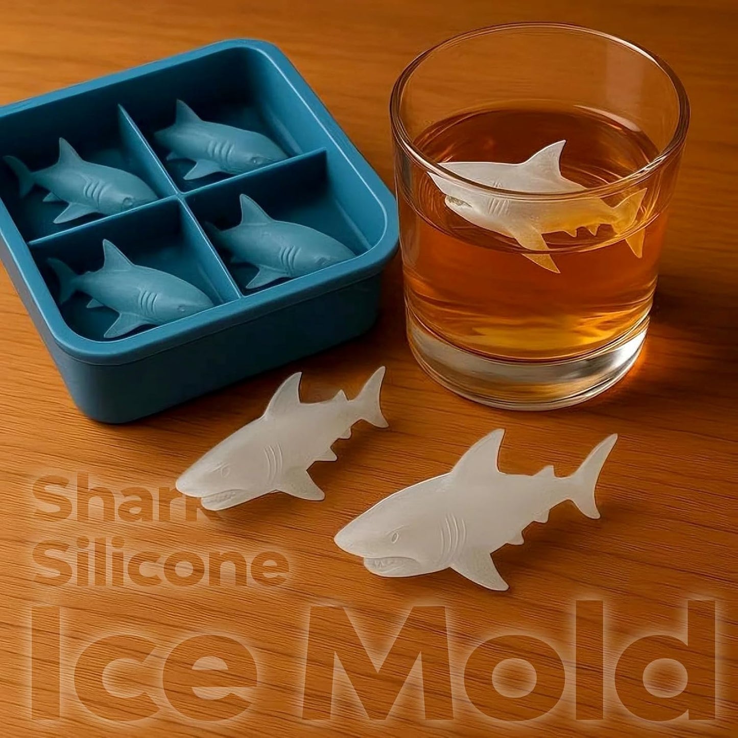 Shark Silicone Ice Mold | Slow-Melting Design Reusable Ice Cube Tray, Easy Release Shark Shapes for Whiskey, Cocktails, Juice, Coffee | Fun Ice Molds for Cold Drinks & Party Gifts (1 Pcs)
