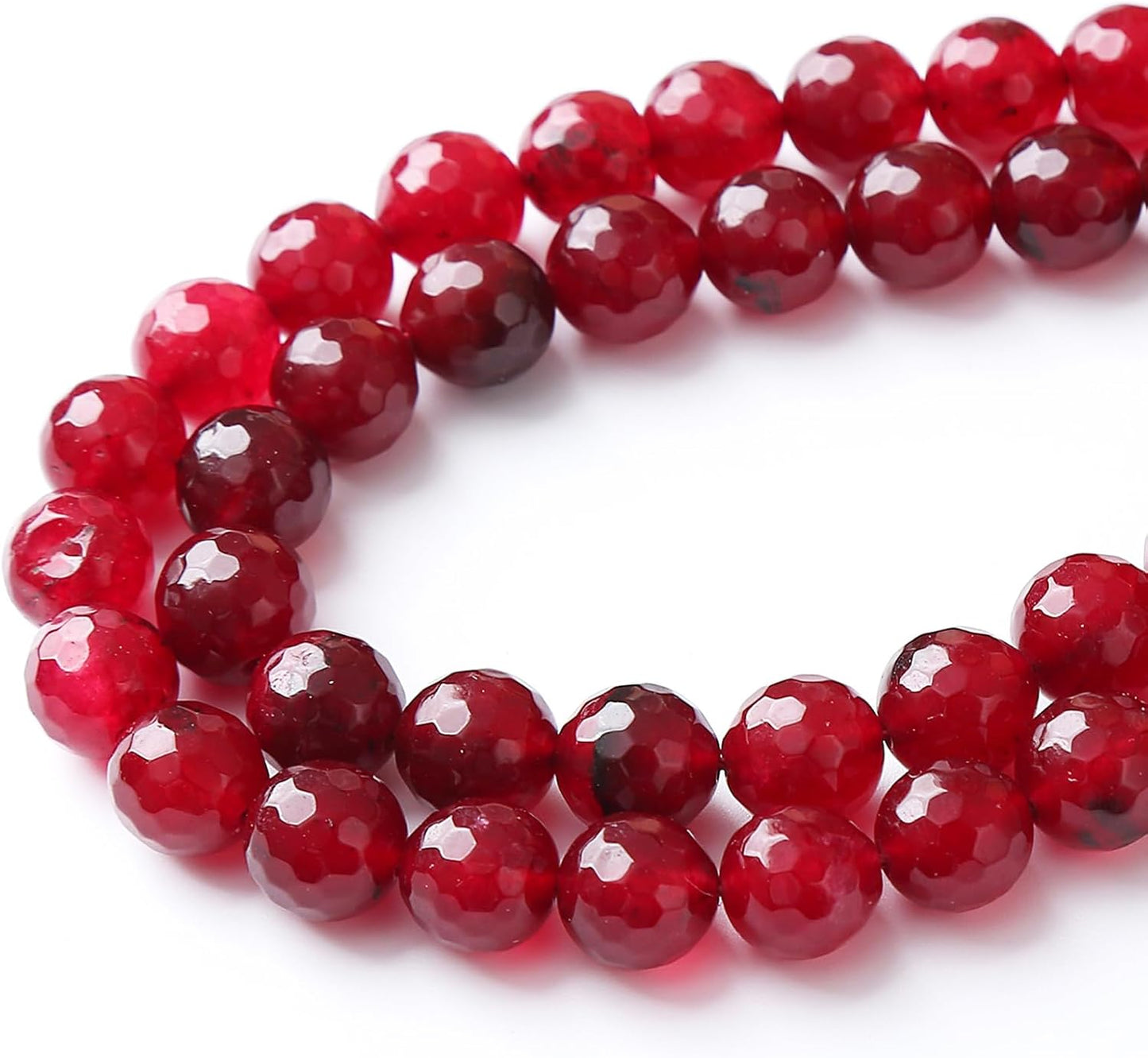 60pcs 6mm Faceted Red Jade Gemstone Beads Natural Stone Round Loose Spacer Beads for Jewelry Making DIY Bracelet Necklace 1 Strand 15inch