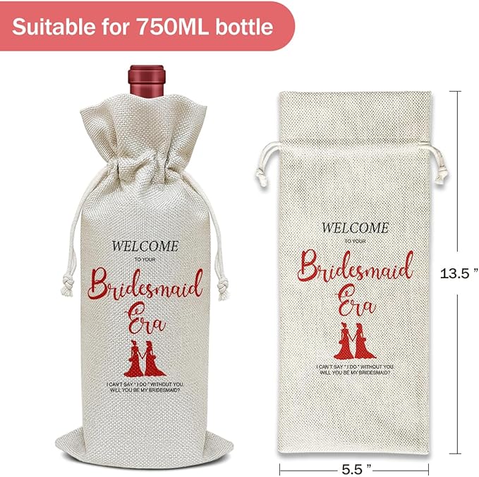 Engagement Wine Bag, Wedding Gift for Bridesmaid Bestie Sister Friends, Bridal Shower Wine Gift Bag, Party Favor Wine Champagne Gift Bag With Drawstring -24