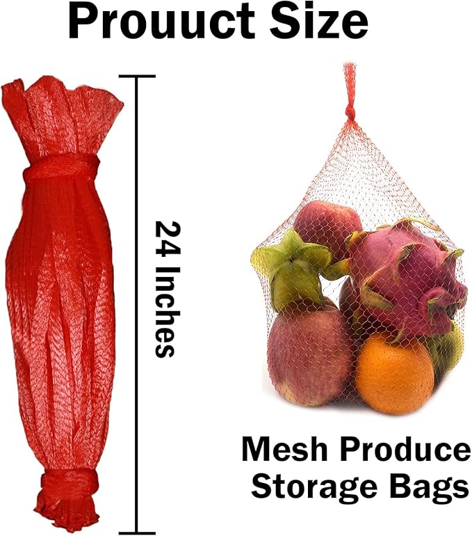 Reusable Produce Mesh Bags, 24 Inch Seafood Boil Bags for Crab Clam Shellfish Crawfish Cooking, Onion Potato Storage Eco-friendly Fruit Vegetable Produce Packaging Supplies Net (100Pcs-Red)