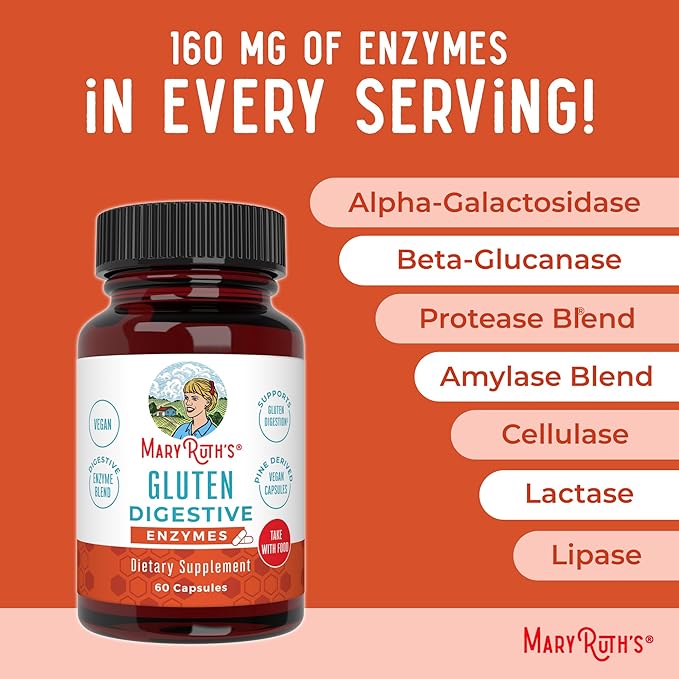 MaryRuth Organics Gluten Enzymes Capsules | Enzyme Supplement for Gut Health Support | Gluten Digestion | & Nutrient Absorption | Vegan | Gluten Free | 60 Count