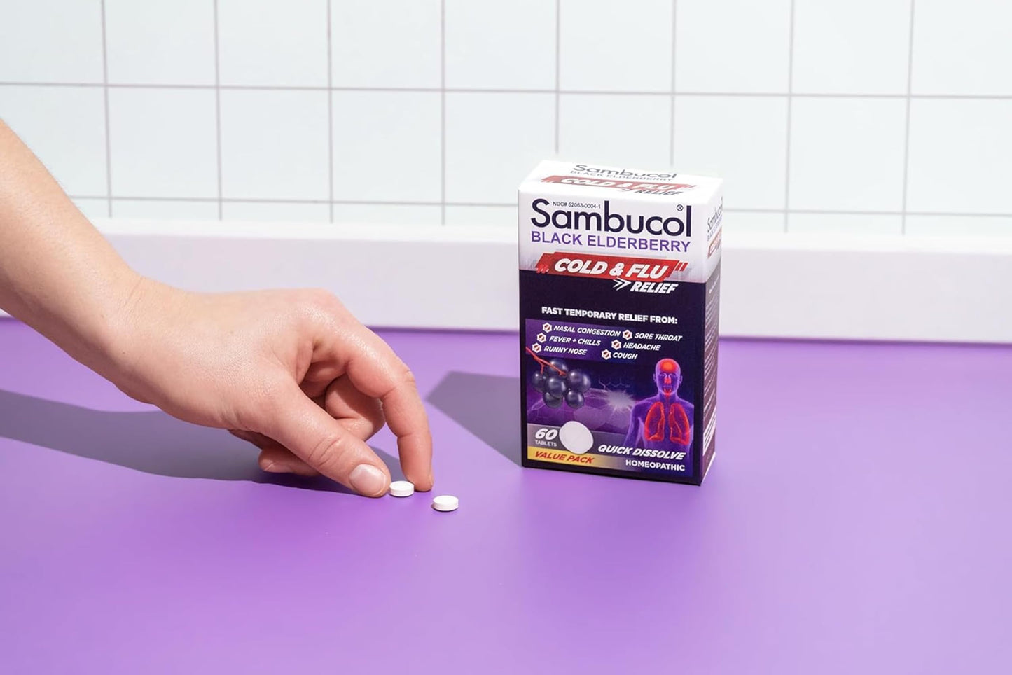 Sambucol Cold and Flu Relief Tablets - Homeopathic Cold Medicine, Cold Remedy for Adults, Black Elderberry for Colds, Zinc Cold Remedy - 60 Count