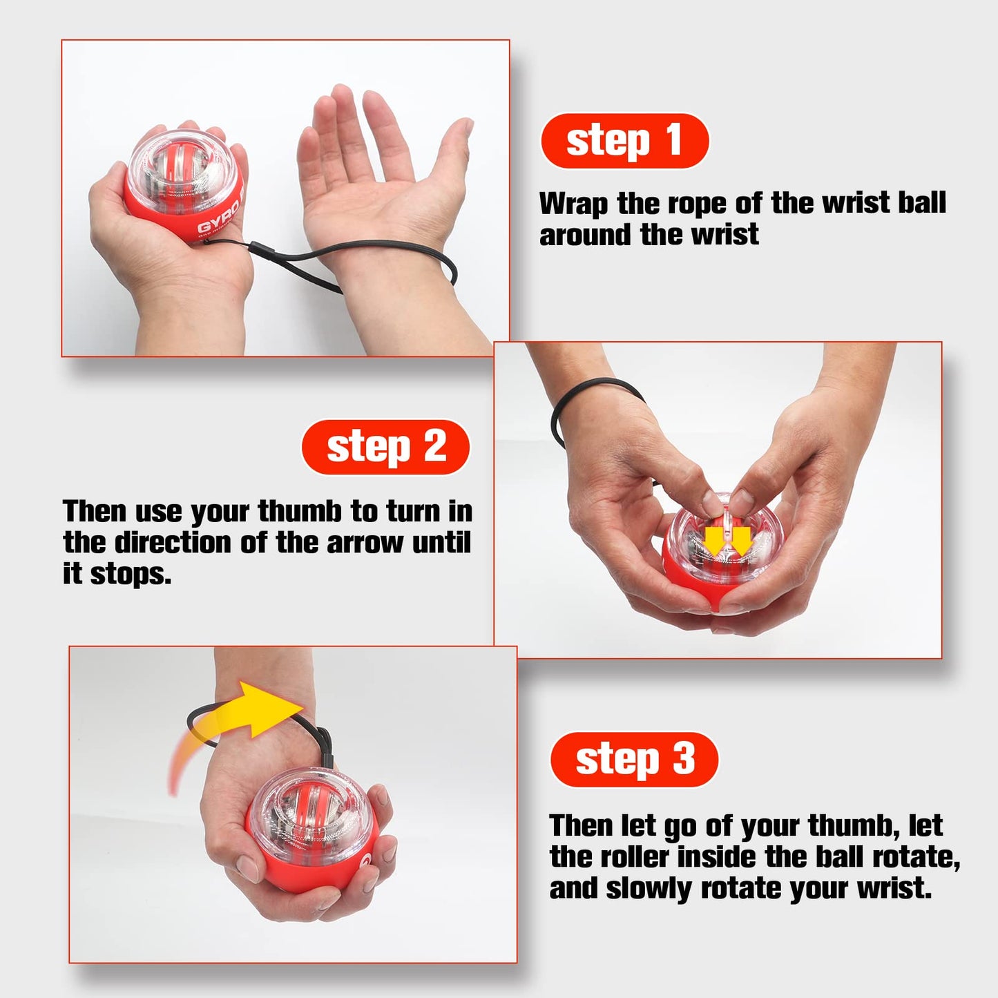 JIN BD Wrist Trainer Ball Auto-Start Wrist Strengthener Gyroscopic Forearm Exerciser Gyro Ball for Strengthen Arms, Fingers, Wrist Bones and Muscles with LED Light, Red