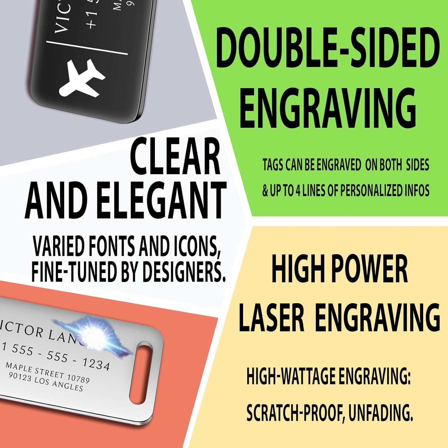 Personalized Luggage Tags for Suitcases - Stainless Steel Custom Luggage Tags for Backpacks & Bags, Sturdy, Waterproof & Heavy Duty (Rose Gold / 3" x 1.25")