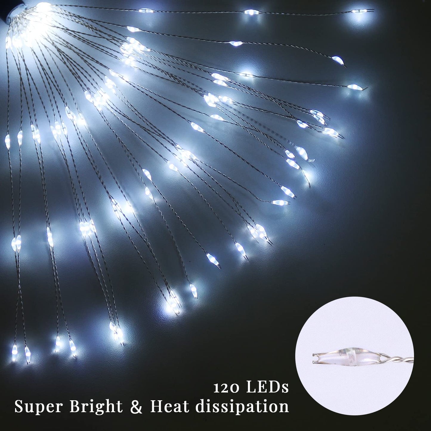 Solar Firework Lights - 4 Pack 120 Led Decorative Starburst Lights  12 Hrs Working Time  For Garden Pathway  Courtyards  Wedding & Christmas Decor (Cool White)