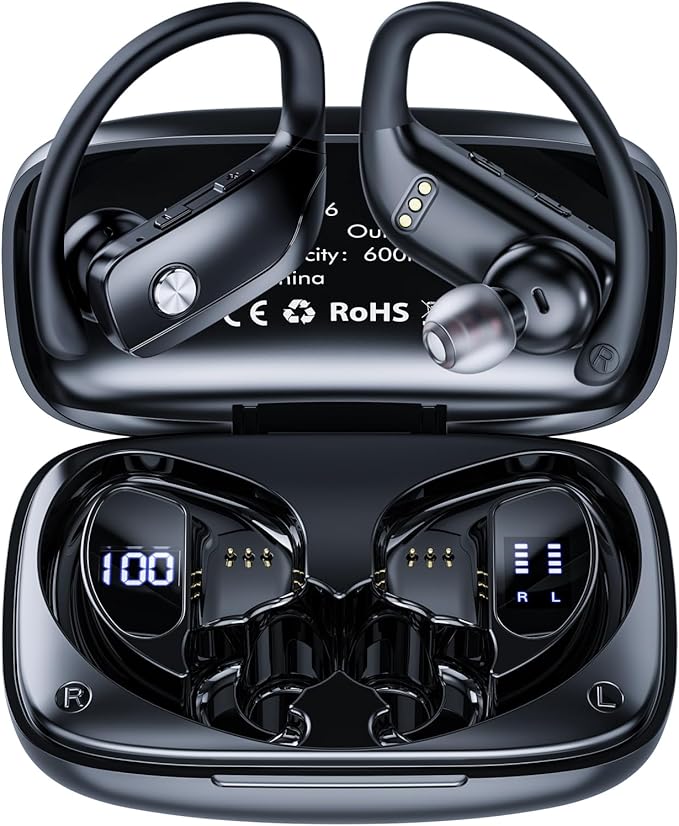 Caymuller Wireless Earbuds Bluetooth Headphones 48Hrs Play Back Sports Earphones with LED Display Built in Mic Deep Bass S...