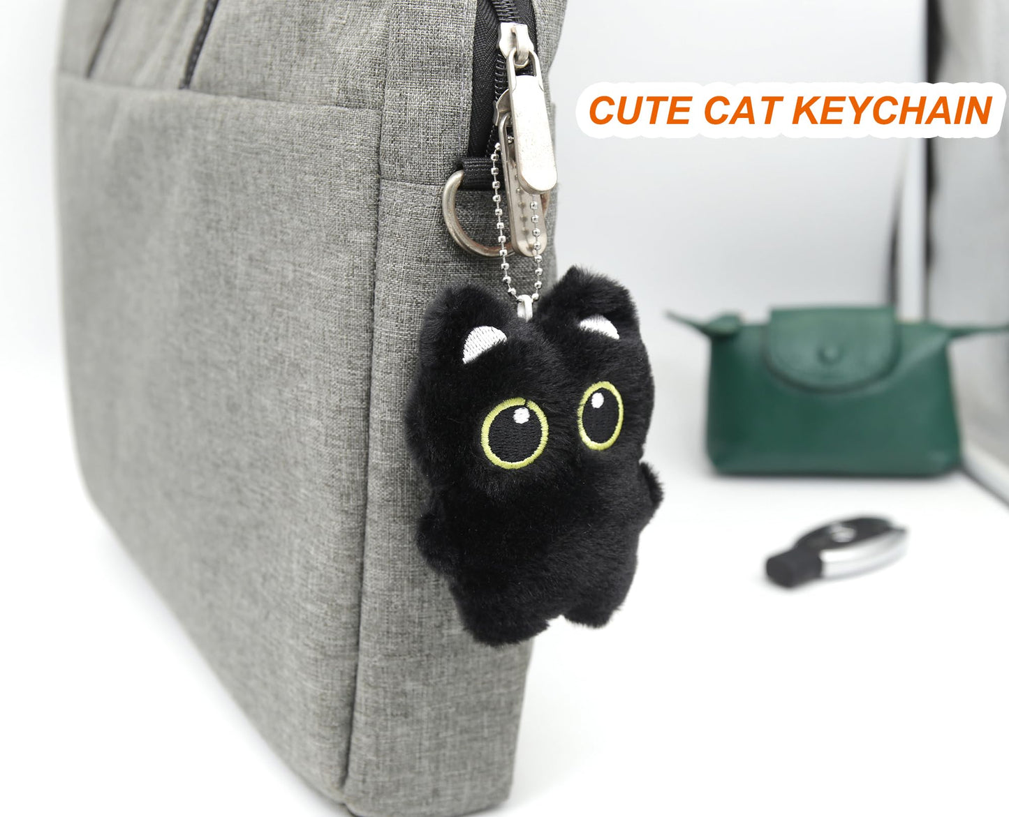 Zitokin Cute Black Cat Plush Keychain, Kawaii Keychain Accessories Bag Charms for Handbags Backpack Gifts for Cat Lovers (4 inches)