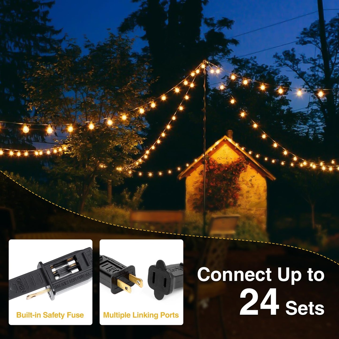 ZJOJO Outdoor String Lights, G40 Globe, 100 Shatterproof LED Bulbs, 200FT, Waterproof, Black