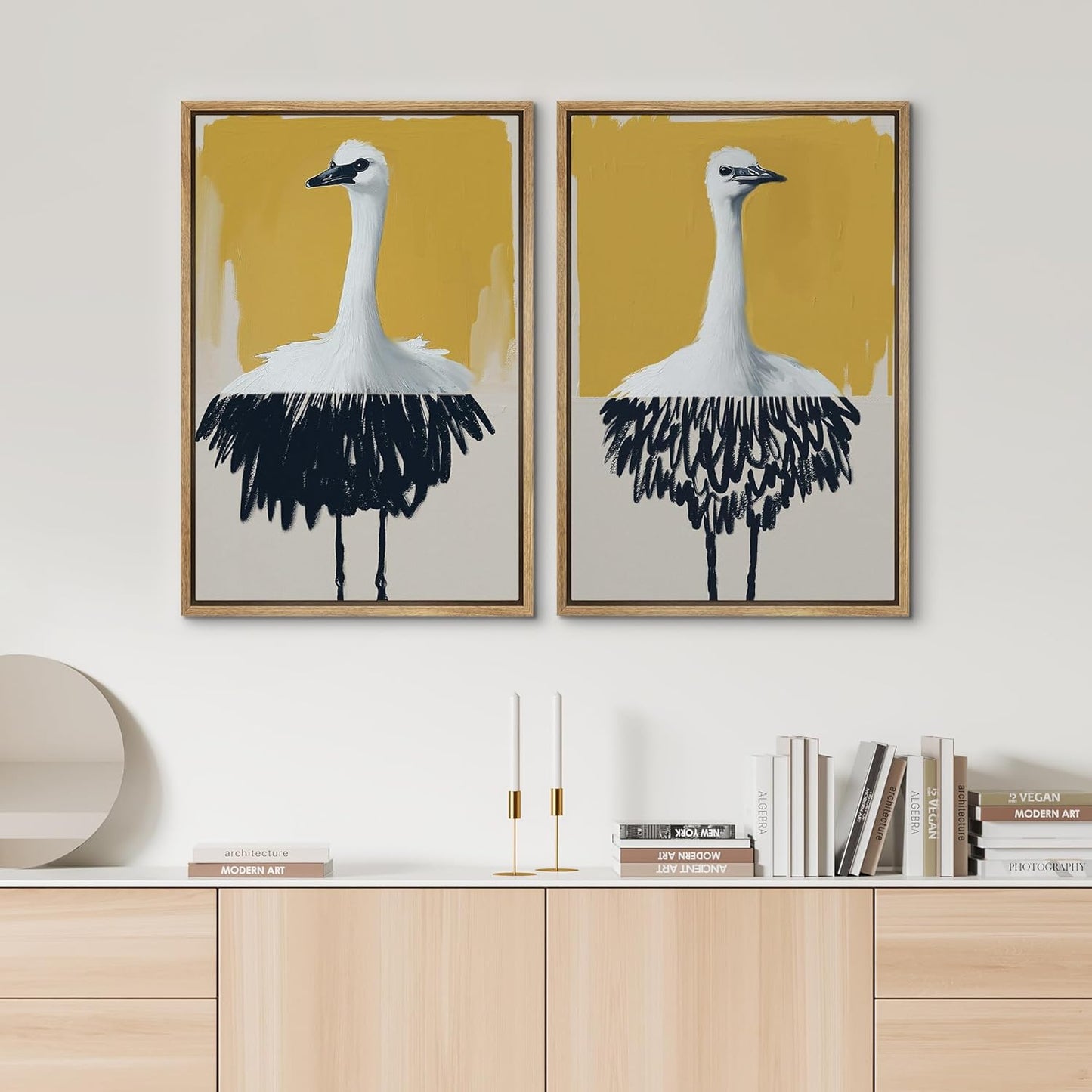 SIGNWIN Framed Canvas Print Wall Art Set Minimalist Crane Portrait Modern Bird Illustrations Modern Art Rustic Minimal for Living Room, Bedroom, Office - 16"x24"x2 Natural
