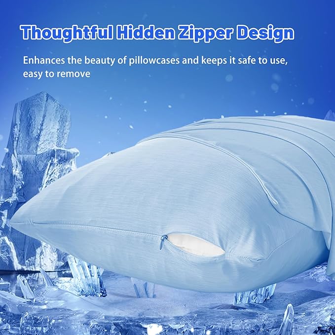 Cooling Pillow Cases for Hot Sleepers - Double Side Arc-Chill Q-Max>0.5 Cooling Fiber Cool Pillow Cases 2 Pack - Breathable Soft Cold Pillow Cases with Hidden Zipper (Blue, 20" x 36")