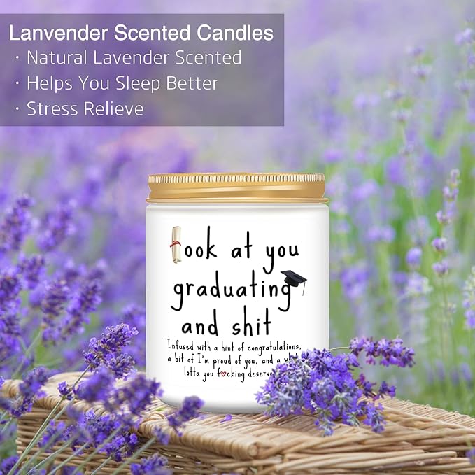 Graduation Gifts, 2026 Funny Graduation Gifts for Her Him, Best Grad High School College Congratulations Masters PhD Degree Nurse - Lavender Scented Candles