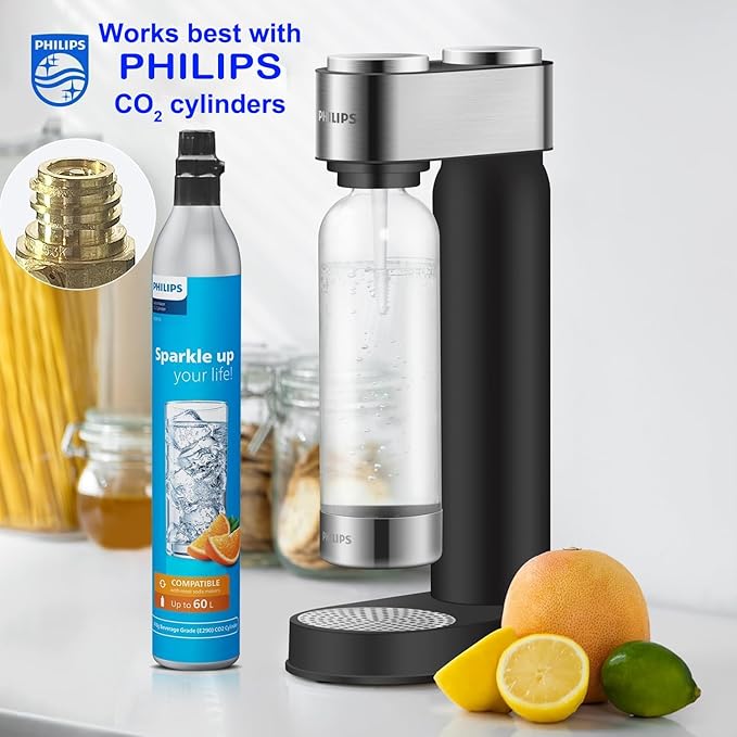 Philips Sparkling Water Maker ADD4901GROQ/37, Plastic Soda Streaming Machine with Quick Twist Bottle, 1L BPA free PET Carbonating Bottle, Soda Maker Compatible with 60L CO2 Carbonator (NOT Included)