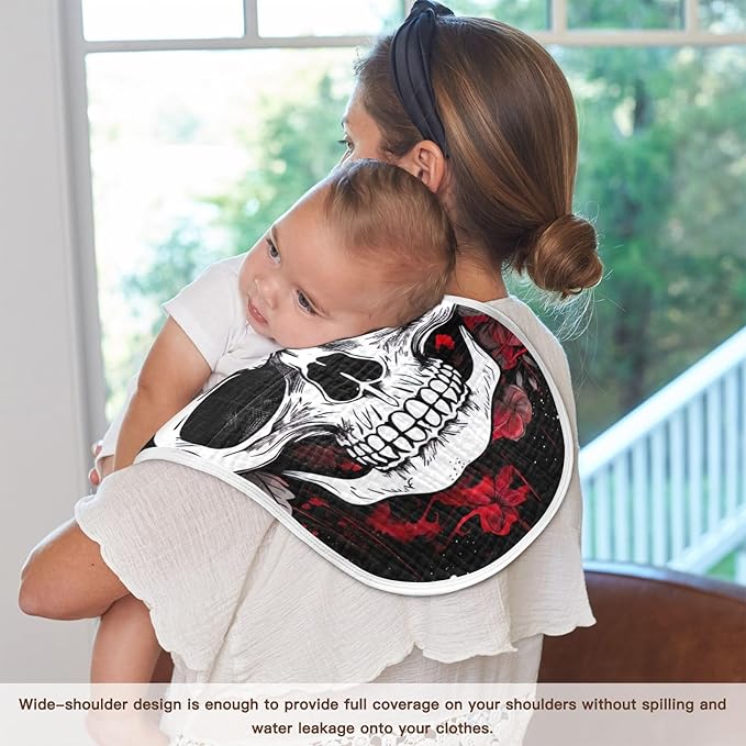 Flower Halloween Sugar Skull Muslin Baby Burp Cloths, Large Absorbent Cotton Muslin Burp Cloths Set of 2, Washcloths, Face Towel, Bibs for Newborn Boys Girls, 11 x22 Inch