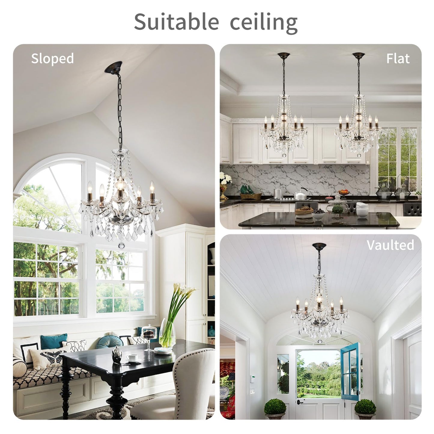 Wuzups Crystal 5-Light Candle Chandelier Pendant Flushmount Ceiling Light Modern Lighting Fixture For Bedroom Hallway Bar Kitchen Bathroom  H 25 X W 20  Black  E12 Base