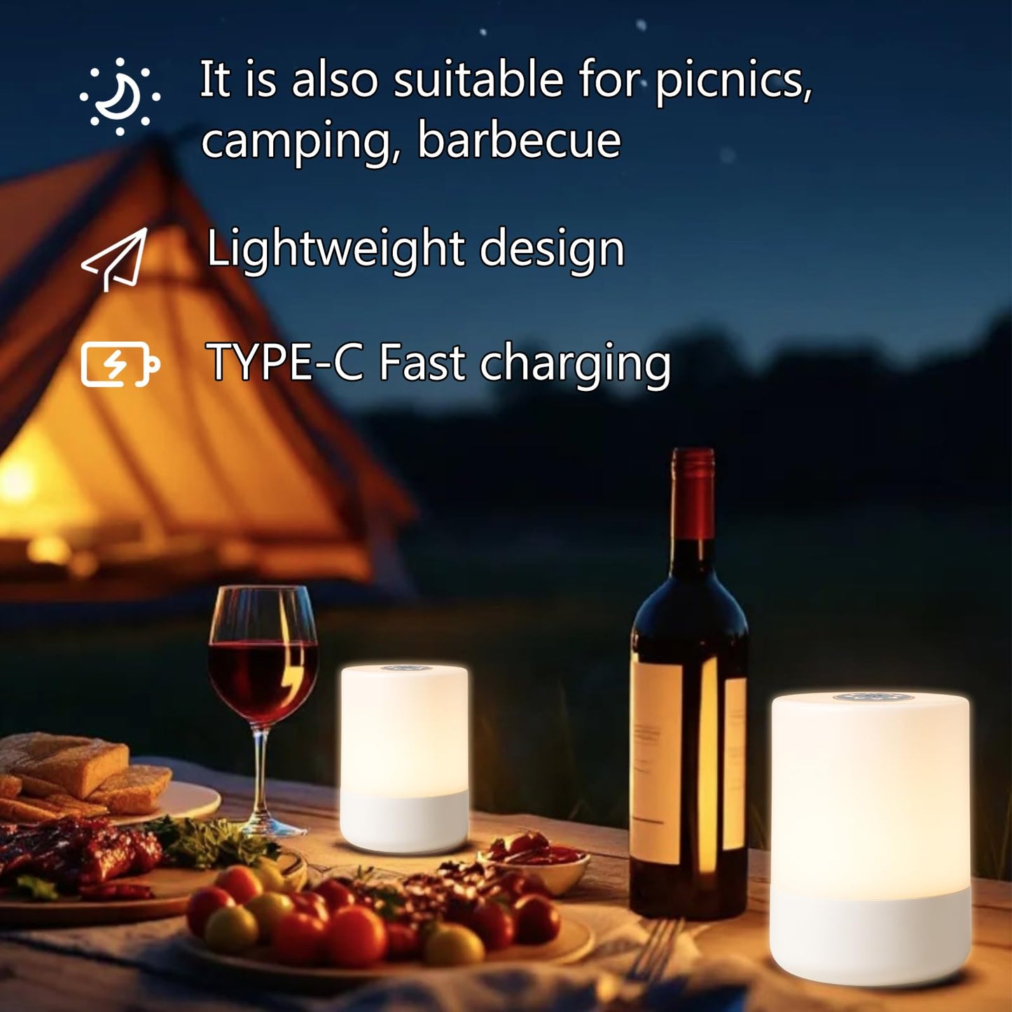 TUUWAI Portable Touch Night Light - Dimmable LED, USB Rechargeable, Lightweight Bedside Lamp, Color: A-Light-Touch, Model: TUU3118