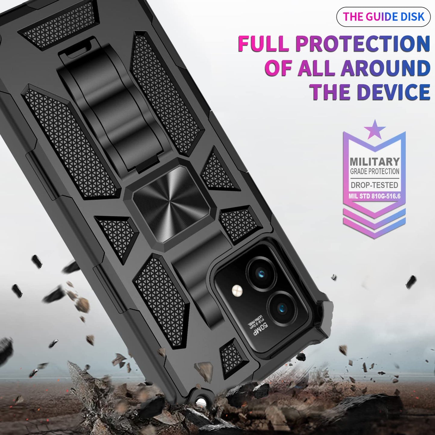 For Moto G 5G 2023 Phone Case W/Tempered Glass Screen Protector(Full Coverage) [Full-Body][15Ft Mil-Grade][Built-In Kickstand] C
