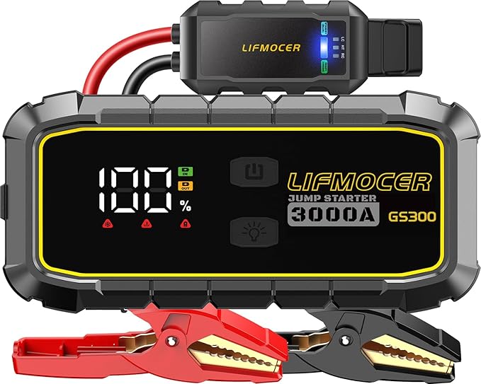 LIFMOCER GS300 Jump Starter - 3000A Car Battery Jump Starter for Up to 10.0L Gas and 8.0L Diesel Engines, 12V Portable Jum...