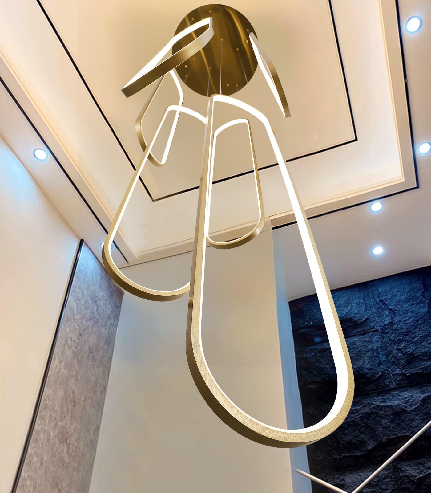 dolria 6-Rings Chandelier, Dimmable LED Light, Gold, 40in x 7.9in x 138in, Model PC1013-6*100G
