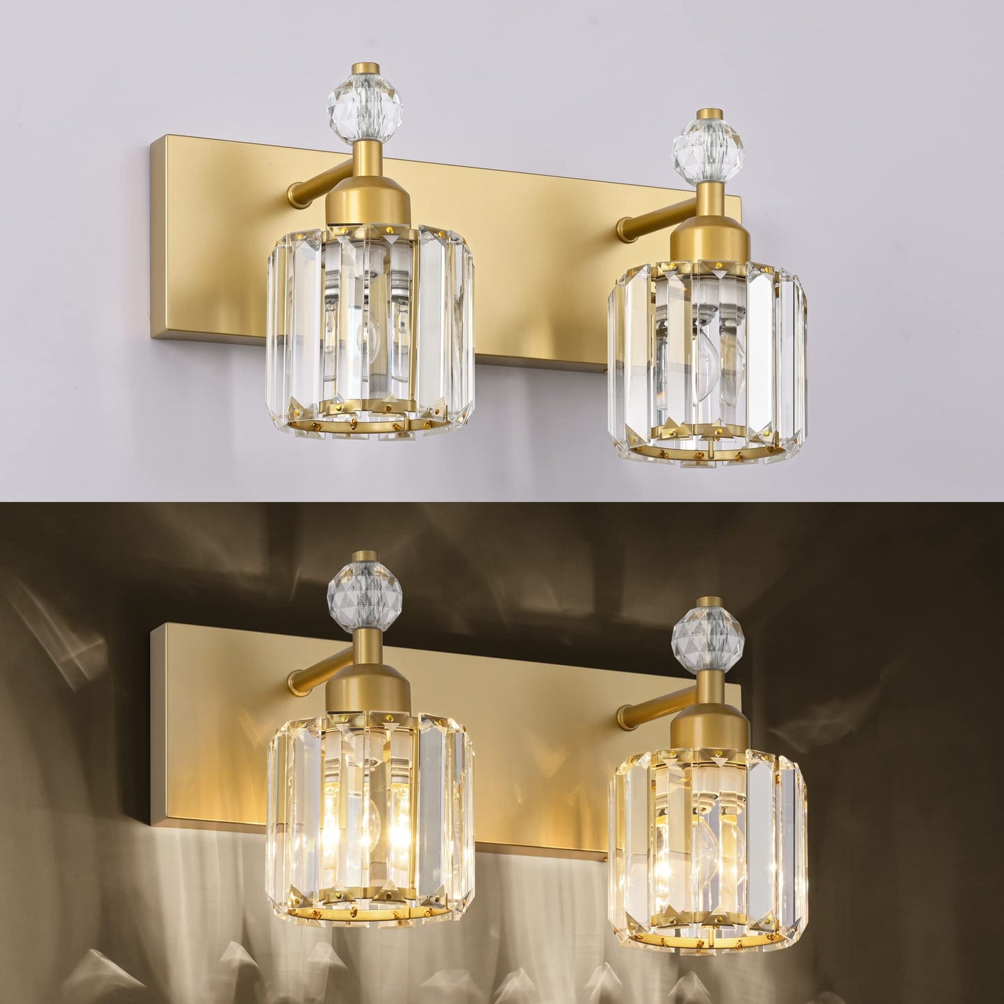 Presde Modern Chrome 2-Light Bathroom Vanity Light - Stainless Steel, Gold Finish, Over Mirror Sconce