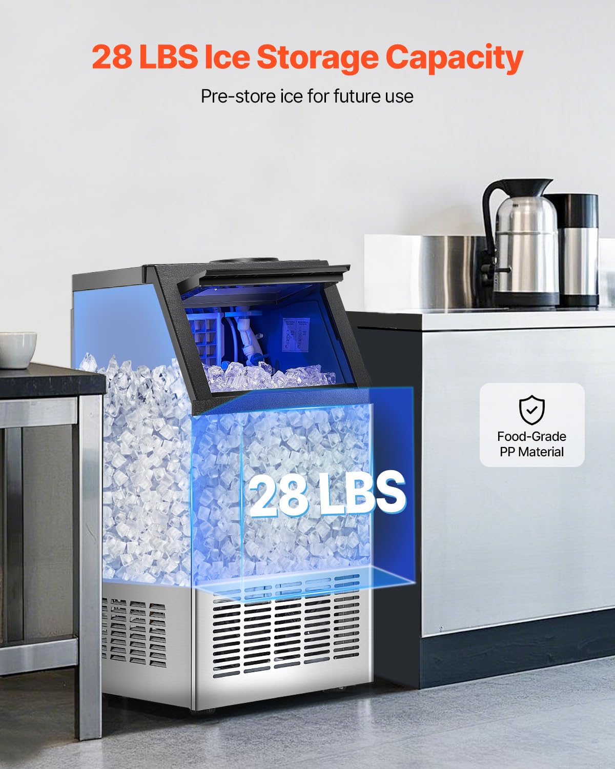 Vevor 120Lbs/24H Commercial Ice Maker Machine With 2 Water Inlets, 36 Ice Cubes In 15 Minutes, With 28Lbs Large Storage Capacity