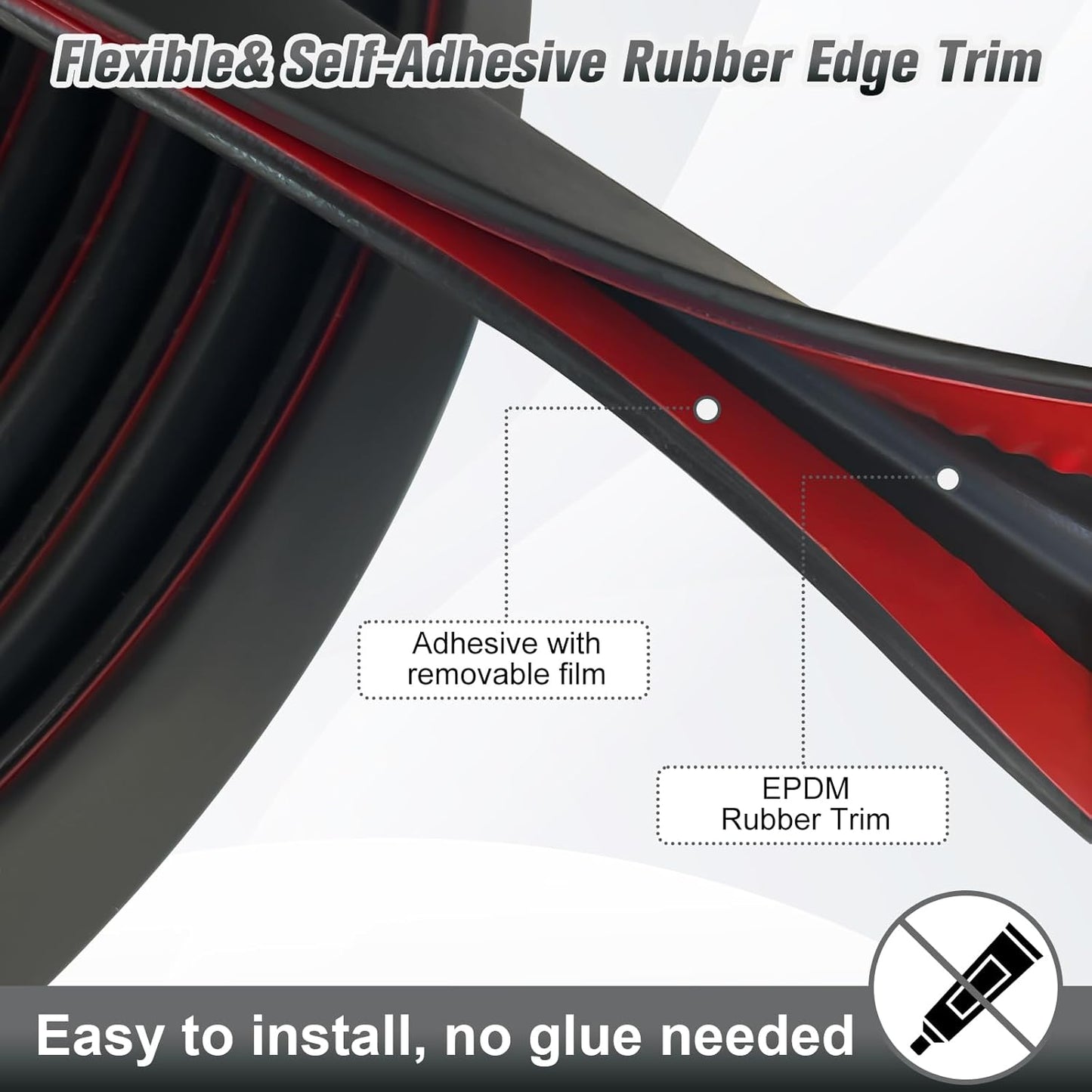Rubber Edge Protector, Flexible Self-Adhesive U-Channel Trim, 3/16" Thick, Black, 20Ft - Protects Glass, Mirror, Plywood, Steel Panel Edges