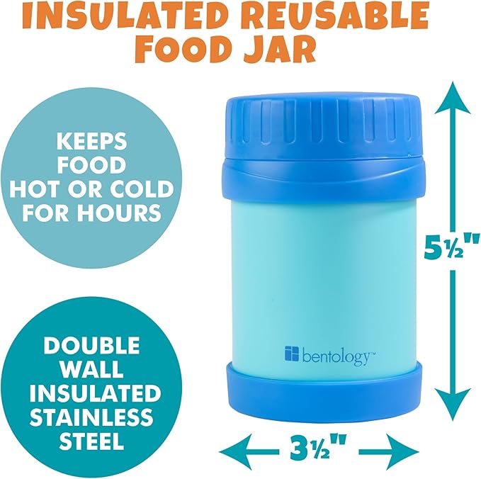 Bentology Stainless Steel Insulated 13oz Lunch Jar for Kids - Large Leak-Proof thermos Storage for Hot or Cold Food, Soups, Liquids w Wide Mouth- BPA Free for Back to School Lunch Boxes, Bags