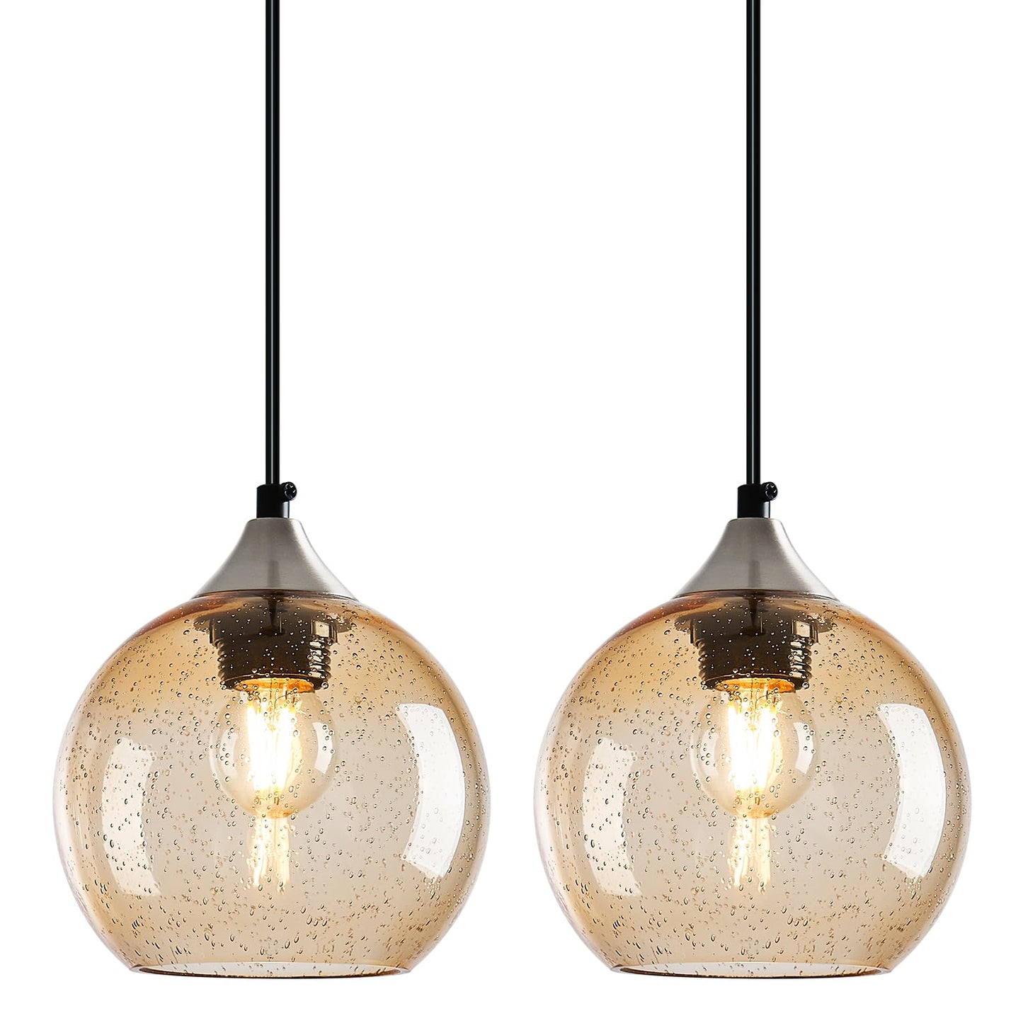 Lbsqj Light Brown Glass Pendant Lights Kitchen Island Globe Pendant Light Fixtures Modern Pendant Lighting For Bedroom Living Dining Room Light Fixture (5.9 In  2 Pack)