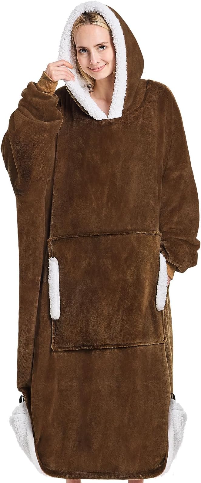 yescool Wearable Blanket Hoodie, Flannel Sherpa Fleece Blanket Sweatshirt for Adults Women Men,One Size Fits All